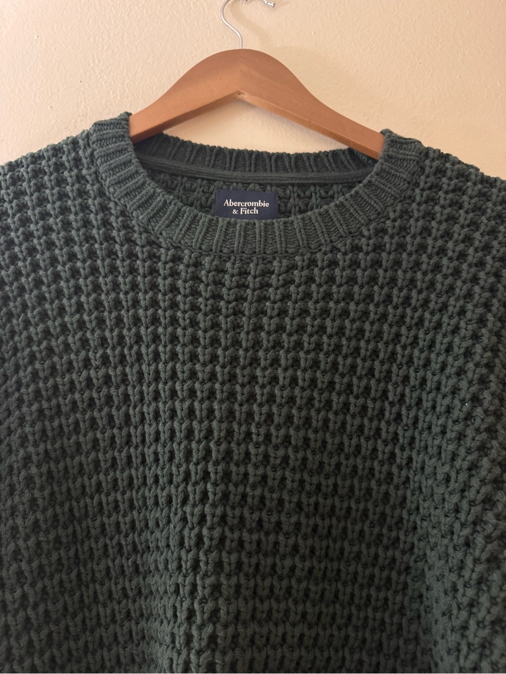 Abercrombie & Fitch Forest Green Waffle Knit Crewneck Sweater - Picture 7 of 7